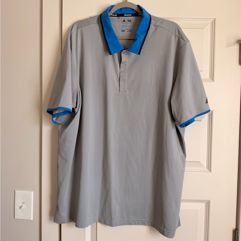 Adidas Men's Polo Shirt in Gray with Blue Trim. 2XL
